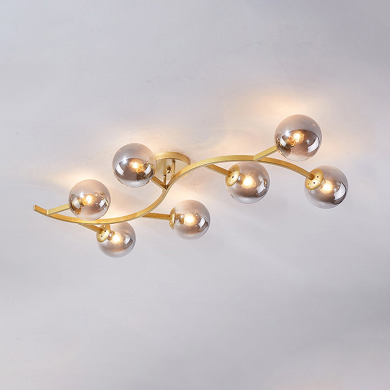 Branch Semi Flush Mount Lighting Postmodern Ball Glass Ceiling Light for Living Room