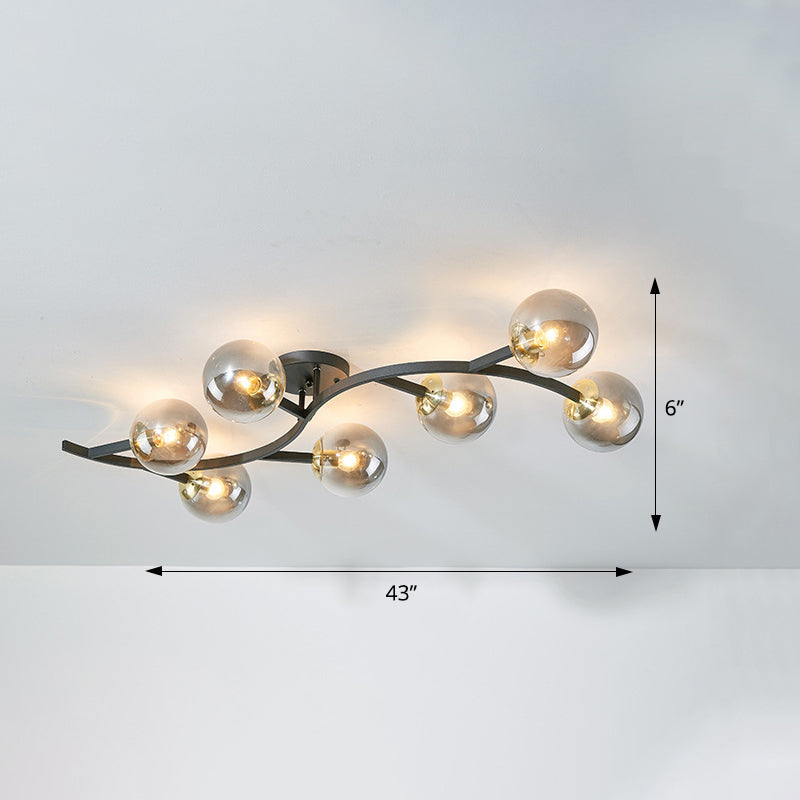 Branch Semi Flush Mount Lighting Postmodern Ball Glass Ceiling Light for Living Room