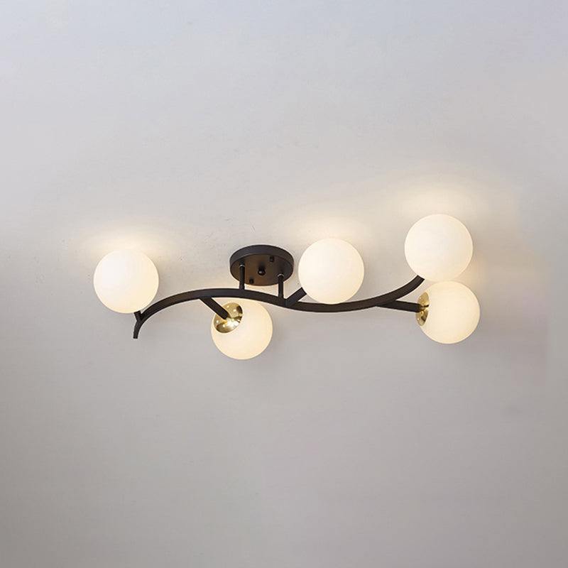 Branch Semi Flush Mount Lighting Postmodern Ball Glass Ceiling Light for Living Room