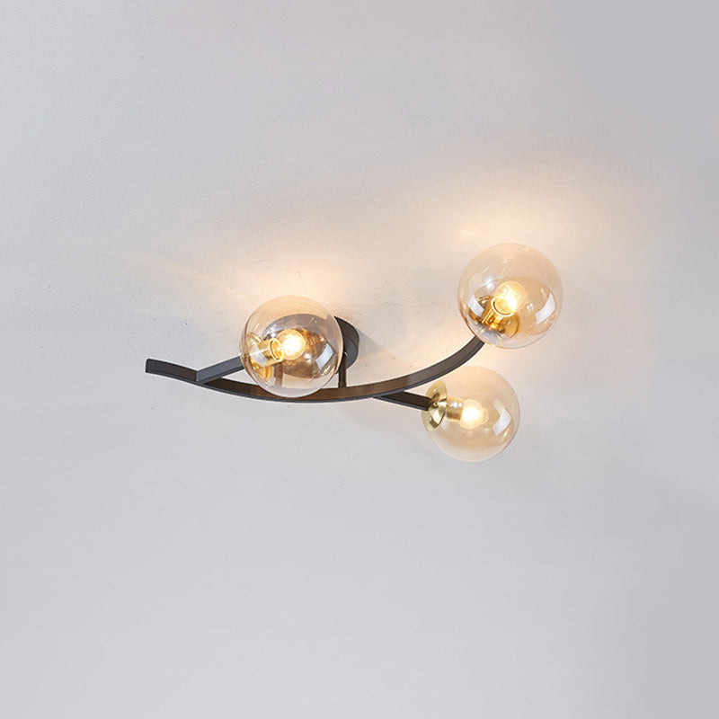 Branch Semi Flush Mount Lighting Postmodern Ball Glass Ceiling Light for Living Room