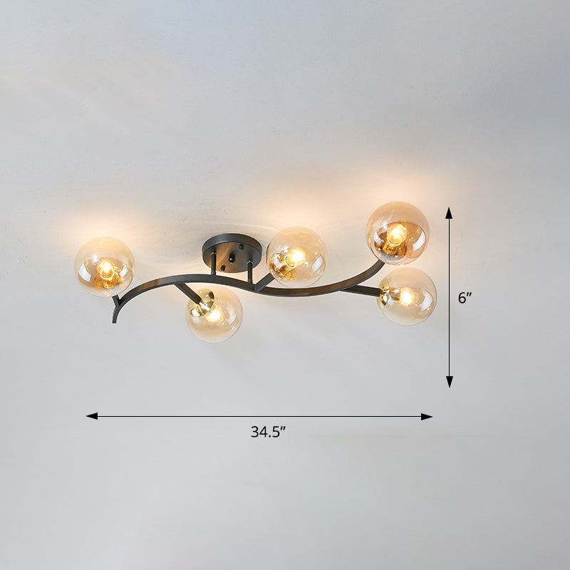 Branch Semi Flush Mount Lighting Postmodern Ball Glass Ceiling Light for Living Room