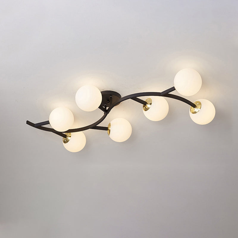 Branch Semi Flush Mount Lighting Postmodern Ball Glass Ceiling Light for Living Room