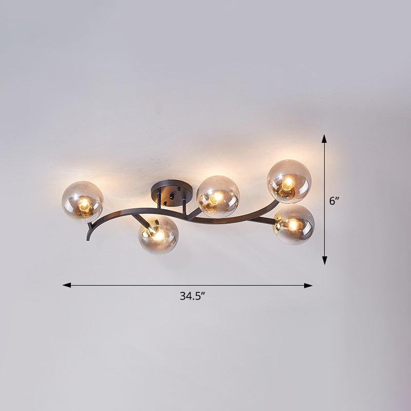 Branch Semi Flush Mount Lighting Postmodern Ball Glass Ceiling Light for Living Room