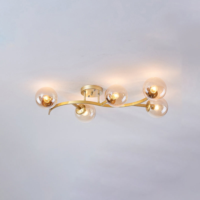 Branch Semi Flush Mount Lighting Postmodern Ball Glass Ceiling Light for Living Room
