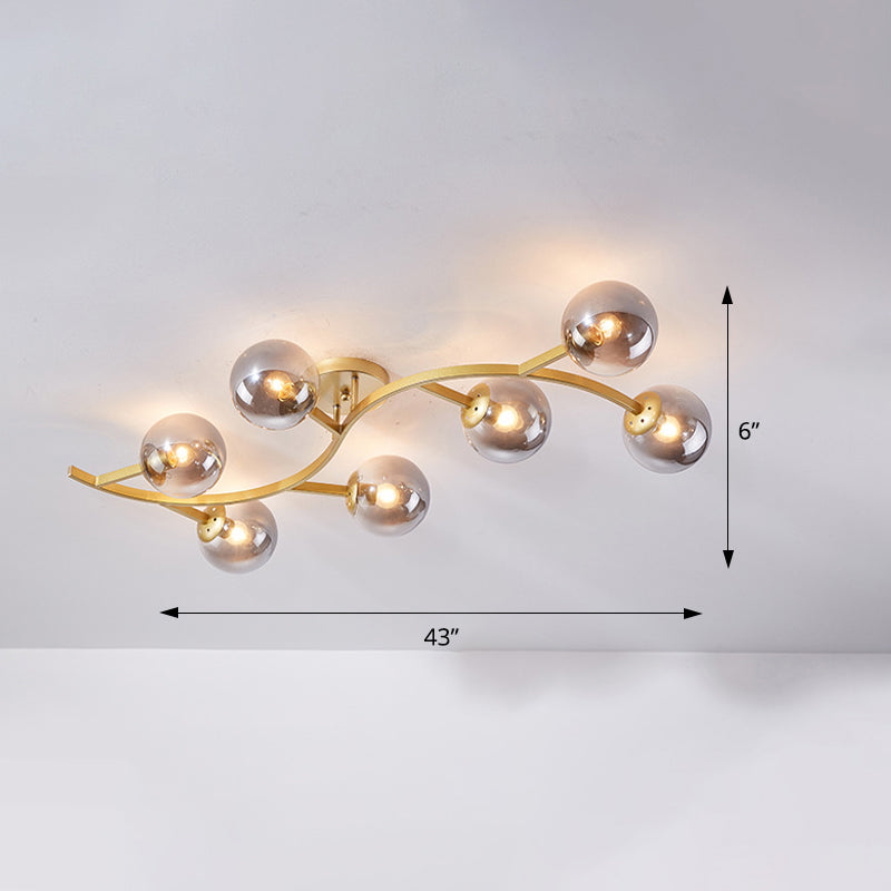 Branch Semi Flush Mount Lighting Postmodern Ball Glass Ceiling Light for Living Room