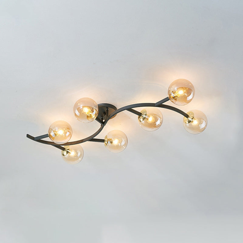 Branch Semi Flush Mount Lighting Postmodern Ball Glass Ceiling Light for Living Room
