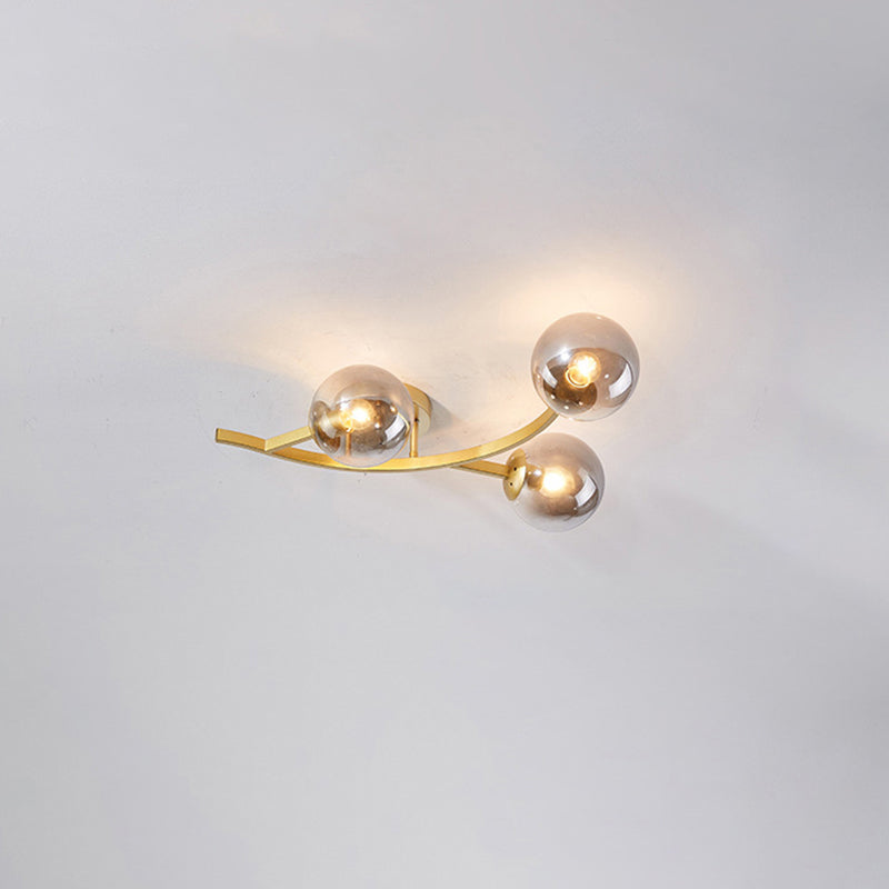 Branch Semi Flush Mount Lighting Postmodern Ball Glass Ceiling Light for Living Room