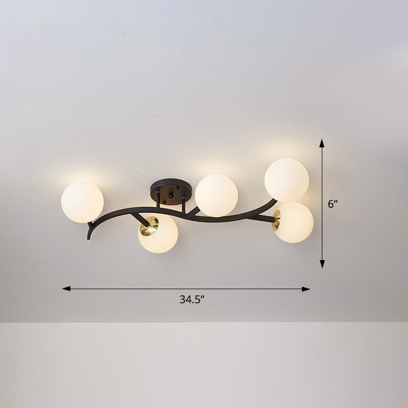 Branch Semi Flush Mount Lighting Postmodern Ball Glass Ceiling Light for Living Room