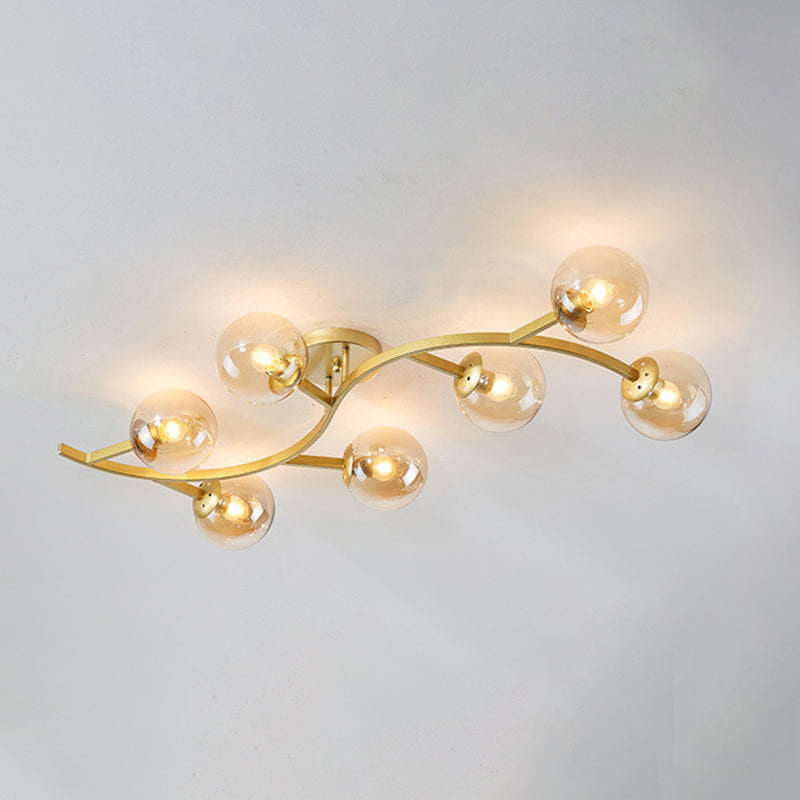 Branch Semi Flush Mount Lighting Postmodern Ball Glass Ceiling Light for Living Room