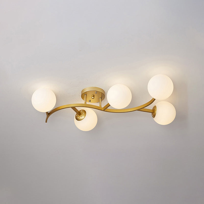 Branch Semi Flush Mount Lighting Postmodern Ball Glass Ceiling Light for Living Room