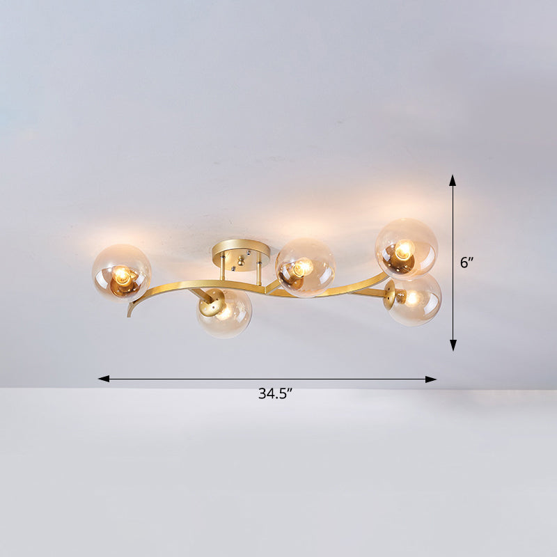 Branch Semi Flush Mount Lighting Postmodern Ball Glass Ceiling Light for Living Room