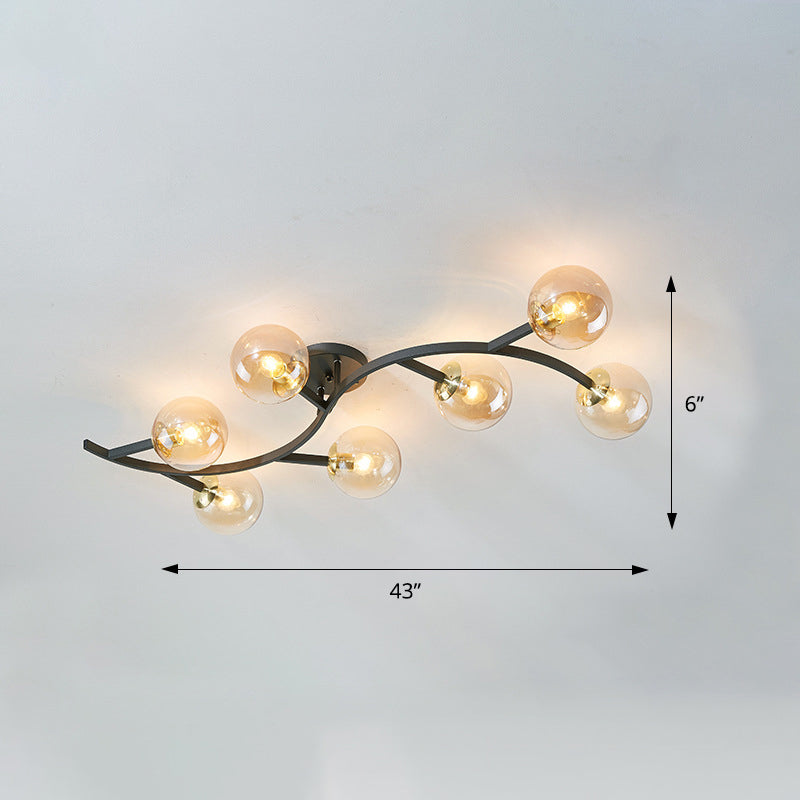Branch Semi Flush Mount Lighting Postmodern Ball Glass Ceiling Light for Living Room