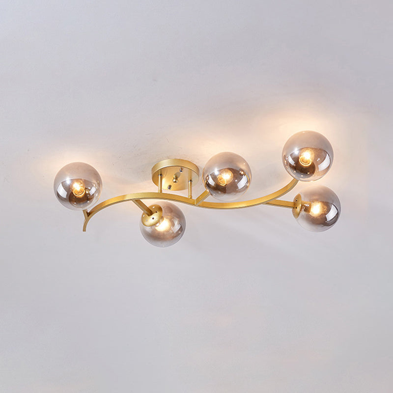 Branch Semi Flush Mount Lighting Postmodern Ball Glass Ceiling Light for Living Room