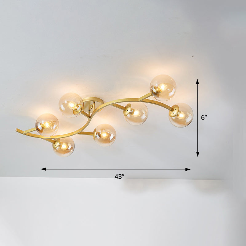 Branch Semi Flush Mount Lighting Postmodern Ball Glass Ceiling Light for Living Room