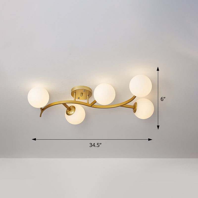 Branch Semi Flush Mount Lighting Postmodern Ball Glass Ceiling Light for Living Room