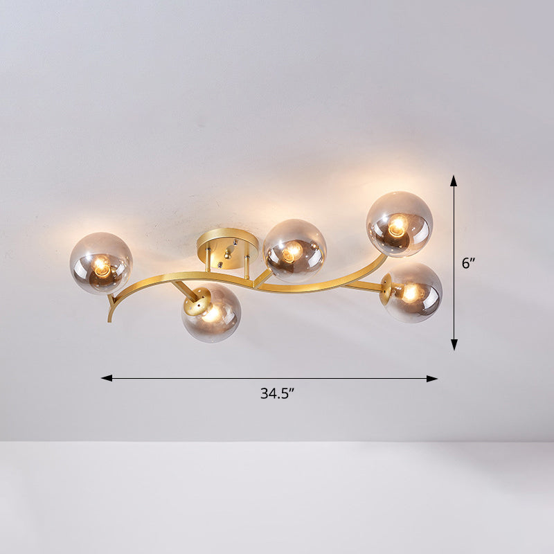 Branch Semi Flush Mount Lighting Postmodern Ball Glass Ceiling Light for Living Room