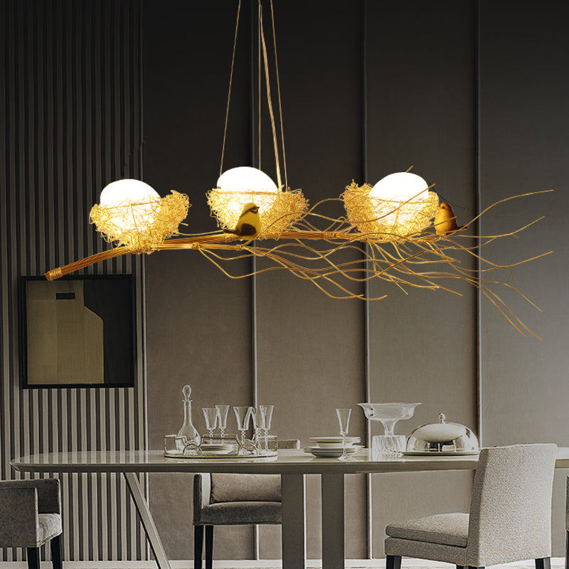 Aluminium Nest Island Lampe Arttics Dining Room Salle Suspension Lampe avec œuf et oiseau en bois