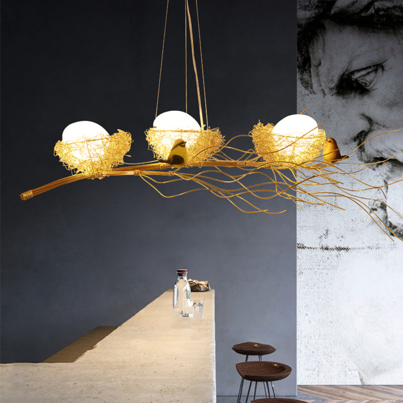 Aluminium Nest Island Lampe Arttics Dining Room Salle Suspension Lampe avec œuf et oiseau en bois
