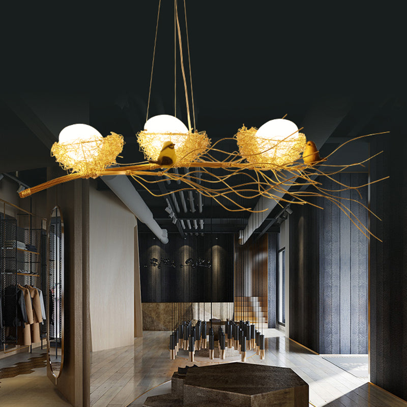 Aluminium Nest Island Lampe Arttics Dining Room Salle Suspension Lampe avec œuf et oiseau en bois