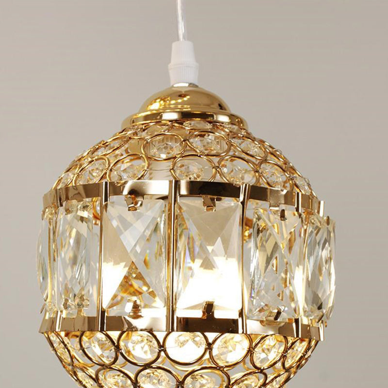 Crystal Encrusted Sphere Multi-Light Pendant Modern Style Ceiling Hanging Lantern in Gold for Staircase