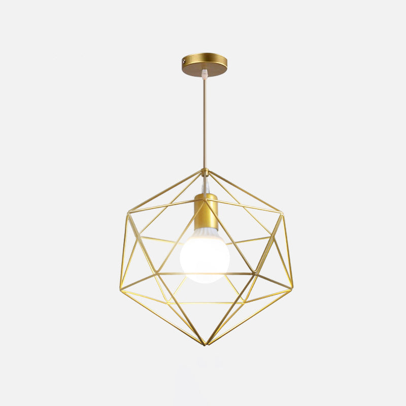 Metal Wire Cage Hanging Lamp Nordic Style Single Dining Room Ceiling Pendant Light in Gold