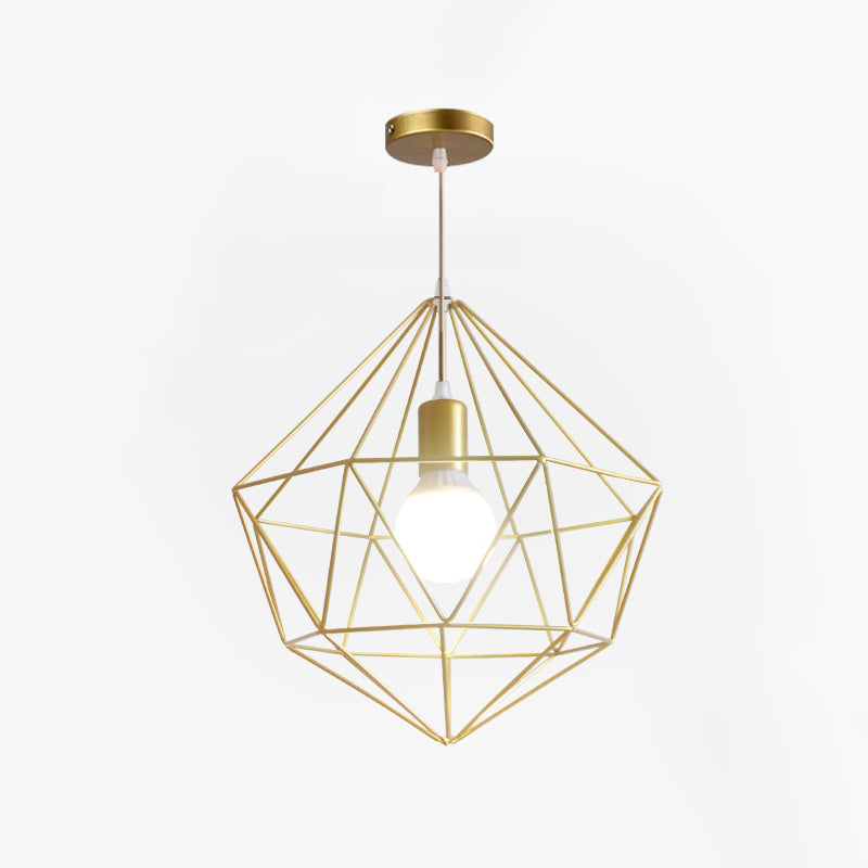 Metal Wire Cage Hanging Lamp Nordic Style Single Dining Room Ceiling Pendant Light in Gold