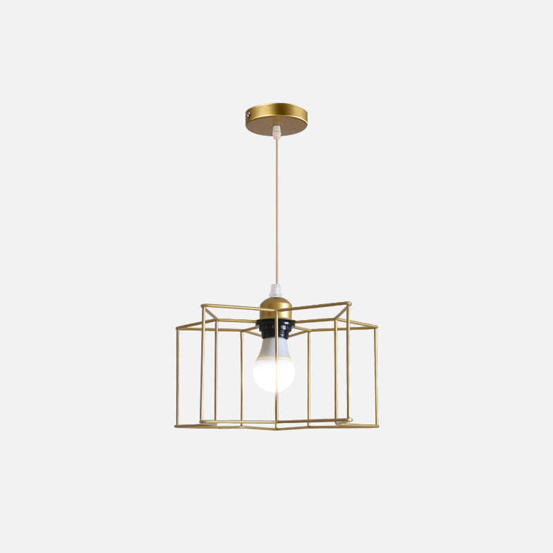 Metal Wire Cage Hanging Lamp Nordic Style Single Dining Room Ceiling Pendant Light in Gold