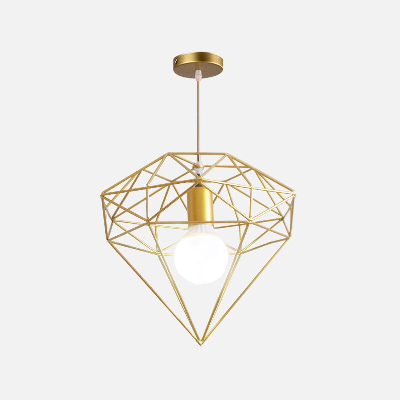 Metal Wire Cage Hanging Lamp Nordic Style Single Dining Room Ceiling Pendant Light in Gold