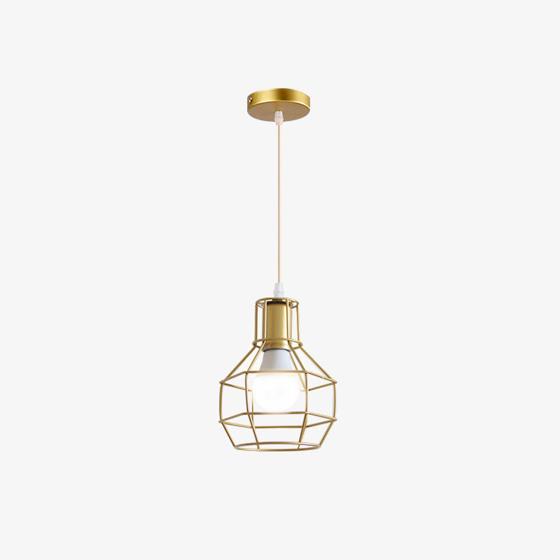 Metal Wire Cage Hanging Lamp Nordic Style Single Dining Room Ceiling Pendant Light in Gold