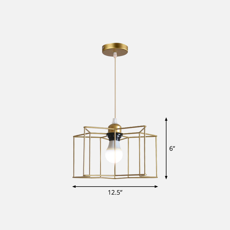 Metal Wire Cage Hanging Lamp Nordic Style Single Dining Room Ceiling Pendant Light in Gold