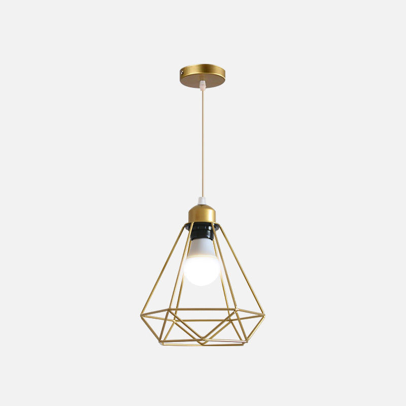 Metal Wire Cage Hanging Lamp Nordic Style Single Dining Room Ceiling Pendant Light in Gold