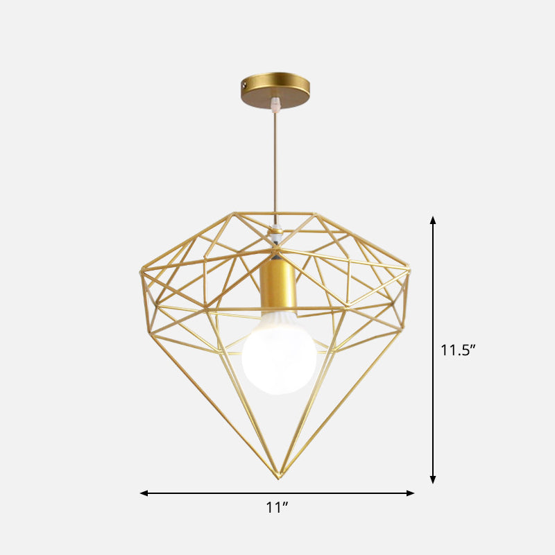 Metal Wire Cage Hanging Lamp Nordic Style Single Dining Room Ceiling Pendant Light in Gold