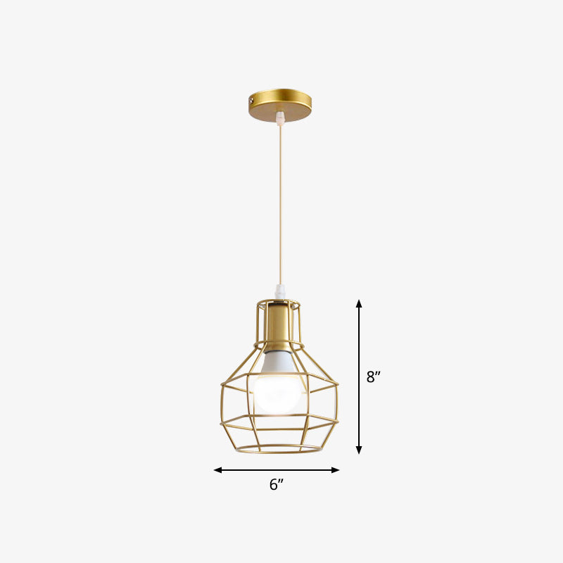 Metal Wire Cage Hanging Lamp Nordic Style Single Dining Room Ceiling Pendant Light in Gold