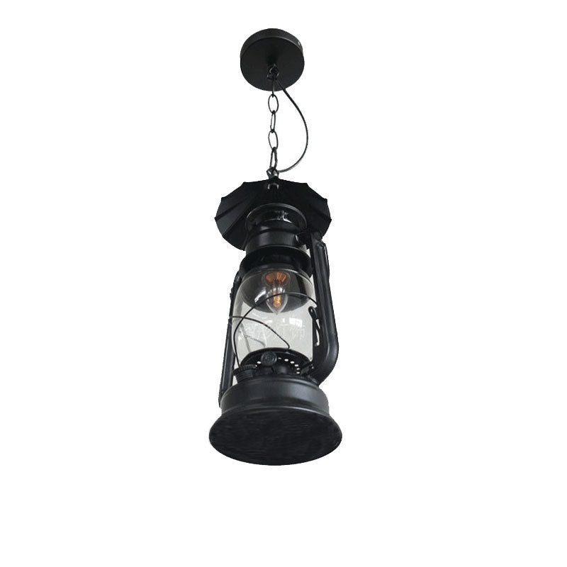 Nautical Kerosene Lantern Pendant Light Single-Bulb Clear Glass Hanging Lamp for Corridor