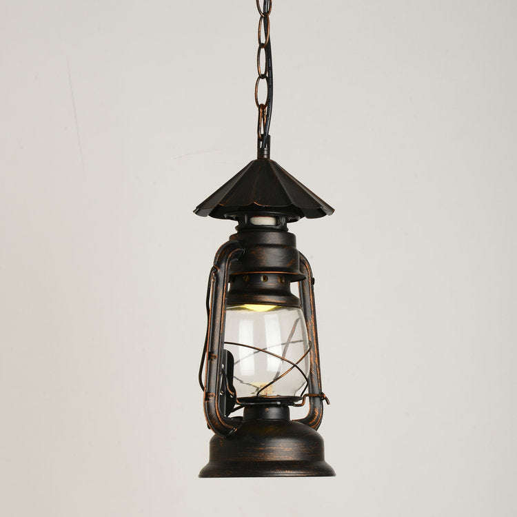 Nautical Kerosene Lantern Pendant Light Single-Bulb Clear Glass Hanging Lamp for Corridor