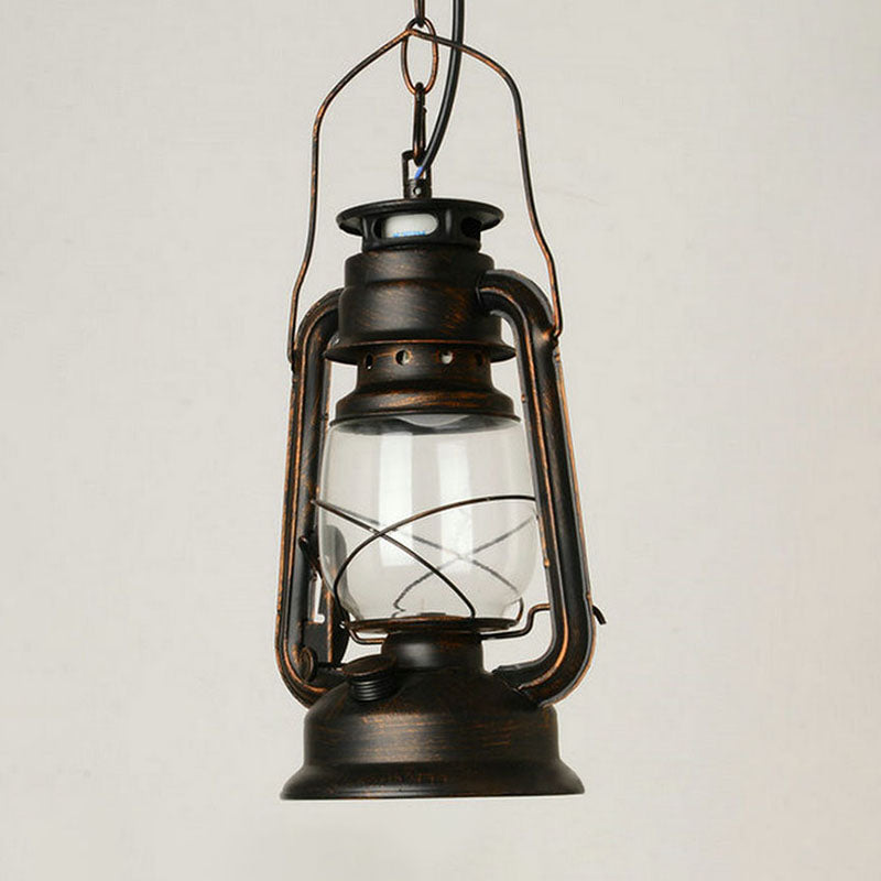 Nautical Kerosene Lantern Pendant Light Single-Bulb Clear Glass Hanging Lamp for Corridor