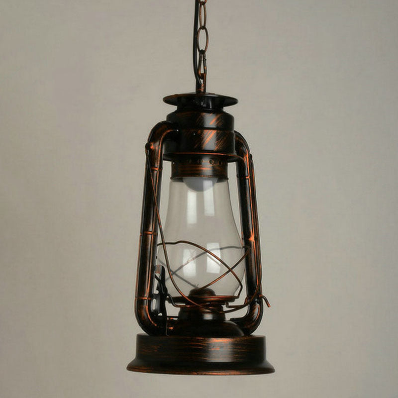 Nautical Kerosene Lantern Pendant Light Single-Bulb Clear Glass Hanging Lamp for Corridor
