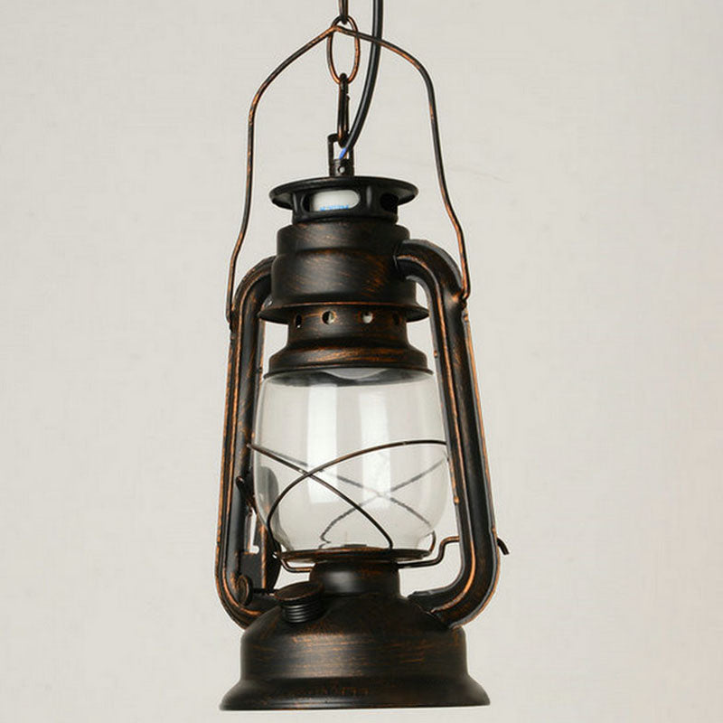 Nautical Kerosene Lantern Pendant Light Single-Bulb Clear Glass Hanging Lamp for Corridor