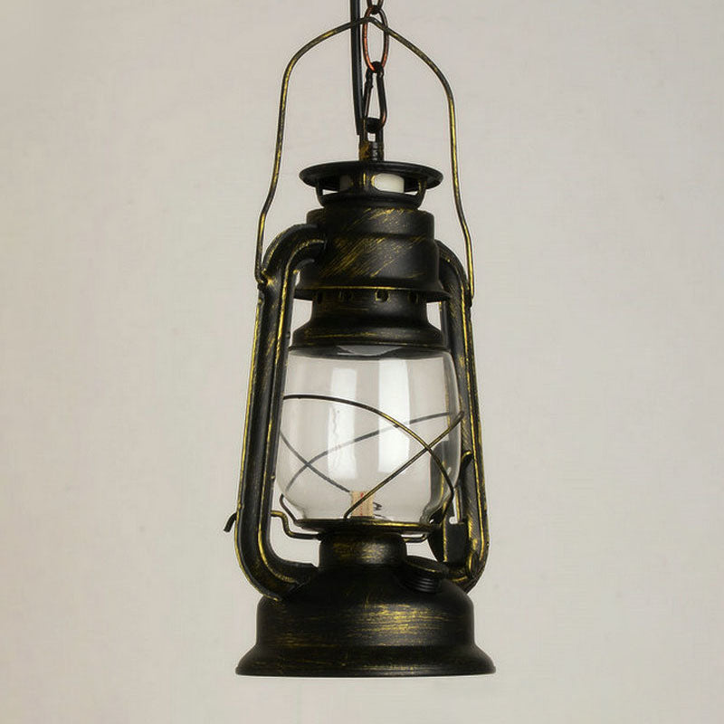 Nautical Kerosene Lantern Pendant Light Single-Bulb Clear Glass Hanging Lamp for Corridor