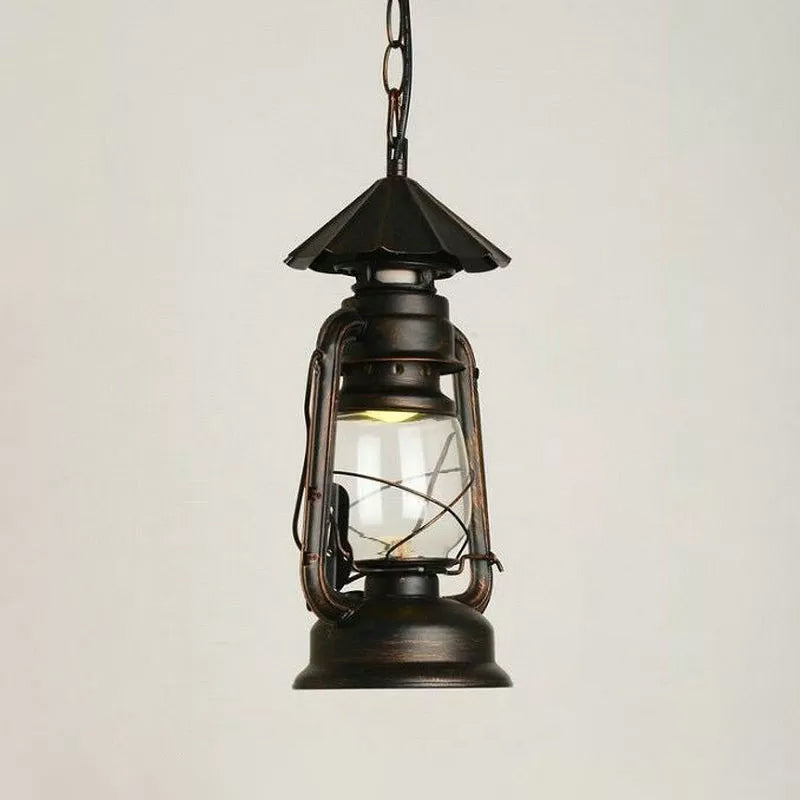 Nautical Kerosene Lantern Pendant Light Single-Bulb Clear Glass Hanging Lamp for Corridor