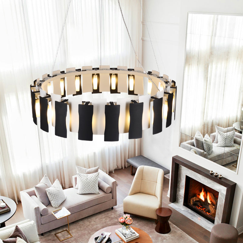Black and White Circular Chandelier Postmodern Creative Metal Pendant Light for Living Room