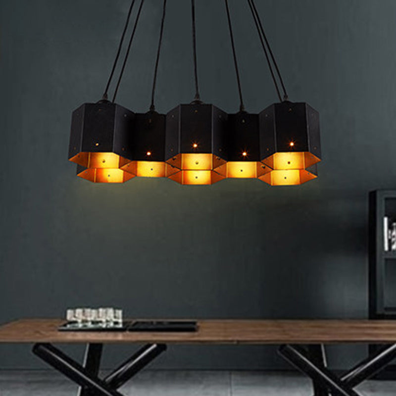 Honeycomb Island Ceiling Light Art Deco Black Finish Metal Hanging Light for Dining Room