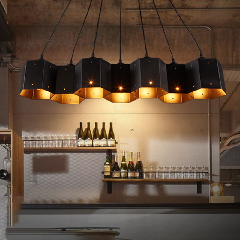 Honeycomb Island Ceiling Light Art Deco Black Finish Metal Hanging Light for Dining Room