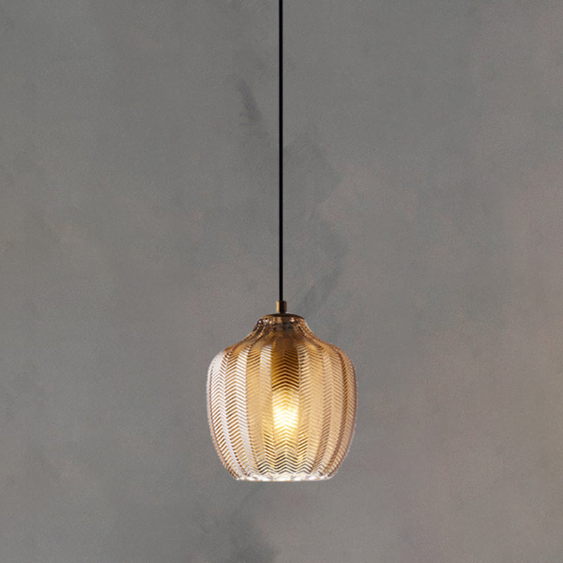 Wavy Glass Shaded Hanging Lamp Nordic Style Single Pendant Ceiling Light for Dining Room