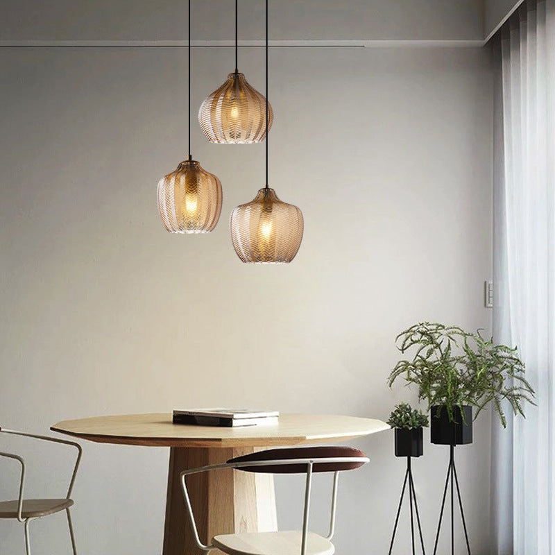 Wavy Glass Shaded Hanging Lamp Nordic Style Single Pendant Ceiling Light for Dining Room