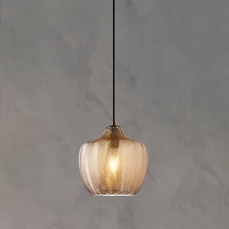 Wavy Glass Shaded Hanging Lamp Nordic Style Single Pendant Ceiling Light for Dining Room