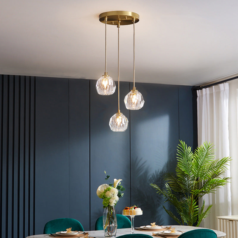 Sfera smussata k9 lampada a sospensione cristallo semplicità finitura ottone multiploling a soffitto multiplo