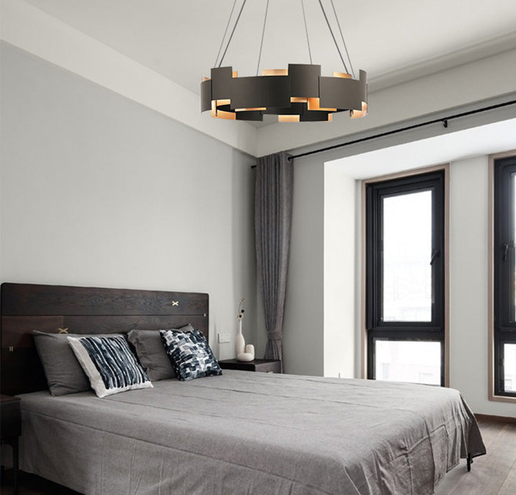 Splicing Metal Pendant Chandelier Postmodern Black and Gold Inner Suspension Light