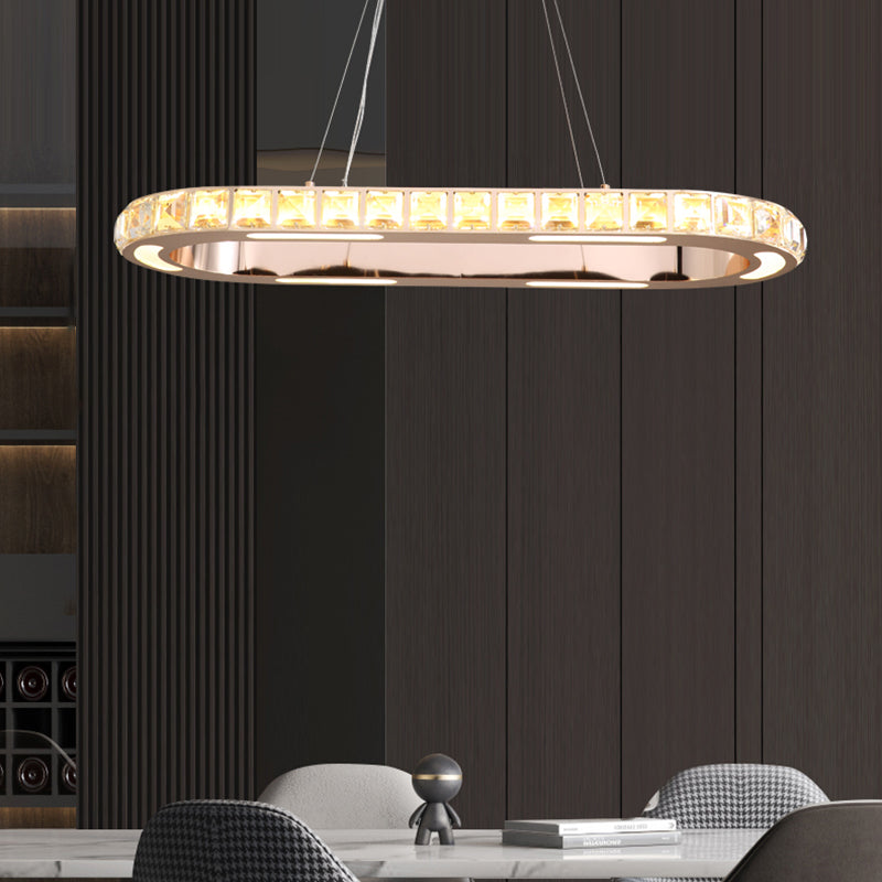 Gold Ring Shaped Chandelier Simple Crystal Embedded LED Pendant Light for Living Room