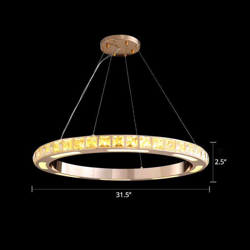Gold Ring Shaped Chandelier Simple Crystal Embedded LED Pendant Light for Living Room
